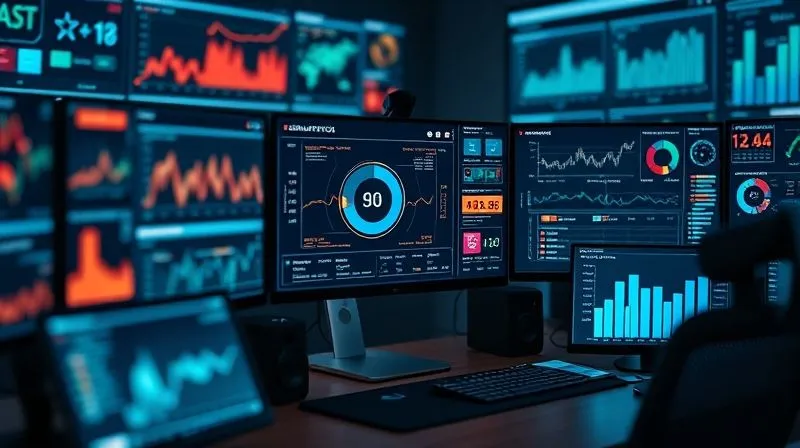 A photorealistic image of a business analyst's desk with multiple screens displaying complex data visualizations, charts, and graphs for financial, operational, and customer feedback analysis. Cinematic lighting, sharp focus on the central screen showing a diagnostic dashboard, depth of field blurring the background, 8K hyper-detailed, professional photography, shot on a high-end DSLR. A photorealistic image of a business analyst's desk with multiple screens displaying complex data visualizations, charts, and graphs for financial, operational, and customer feedback analysis. Cinematic lighting, sharp focus on the central screen showing a diagnostic dashboard, depth of field blurring the background, 8K hyper-detailed, professional photography, shot on a high-end DSLR.