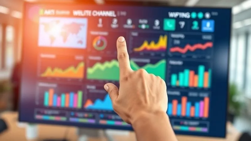 A photorealistic image of a vibrant, multi-channel marketing dashboard showing various metrics like website traffic, social media engagement, and lead conversion rates. In the foreground, a hand points to a surge in a specific marketing channel. Cinematic lighting, sharp focus on the dashboard, depth of field blurring a busy office background, 8K hyper-detailed, professional photography, shot on a high-end DSLR. A photorealistic image of a vibrant, multi-channel marketing dashboard showing various metrics like website traffic, social media engagement, and lead conversion rates. In the foreground, a hand points to a surge in a specific marketing channel. Cinematic lighting, sharp focus on the dashboard, depth of field blurring a busy office background, 8K hyper-detailed, professional photography, shot on a high-end DSLR.
