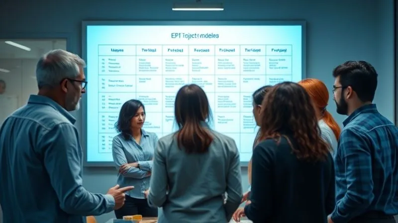 Photorealistic, professional photography, 8K, cinematic lighting, sharp focus, depth of field. A focused and energetic team of diverse professionals collaborating intensely around a digital whiteboard displaying project timelines and tasks. The atmosphere is one of dynamic problem-solving and shared purpose, with subtle indications of a successful 'sprint' completion. Shot on a high-end DSLR. Photorealistic, professional photography, 8K, cinematic lighting, sharp focus, depth of field. A focused and energetic team of diverse professionals collaborating intensely around a digital whiteboard displaying project timelines and tasks. The atmosphere is one of dynamic problem-solving and shared purpose, with subtle indications of a successful 'sprint' completion. Shot on a high-end DSLR.