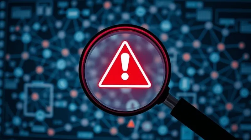 A photorealistic image of a magnifying glass hovering over a complex, interconnected supply chain diagram, with a red warning symbol highlighting a specific factory node. The image conveys scrutiny, risk identification, and immediate attention. Professional photography, 8K, cinematic lighting, sharp focus on the magnifying glass and warning symbol, depth of field, shot on a high-end DSLR.