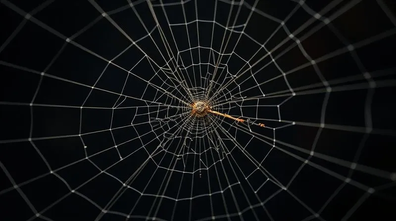 A photorealistic image of a complex spiderweb, with several strands visibly pulling and distorting the central structure, representing project scope under pressure. Professional photography, 8K, cinematic lighting, sharp focus, depth of field, shot on a high-end DSLR.