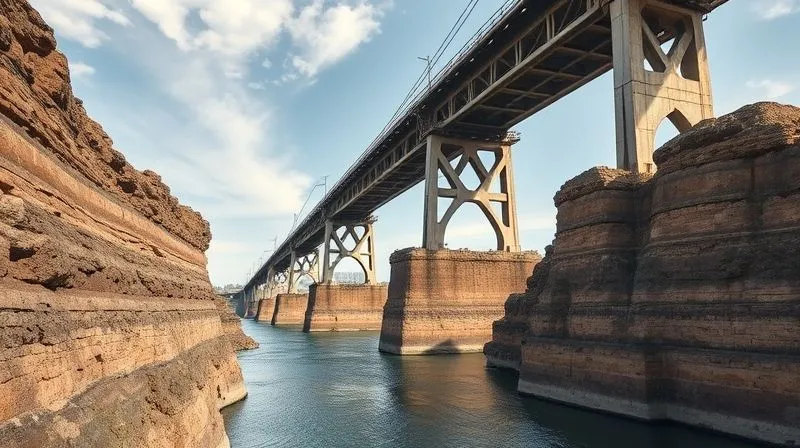 A photorealistic image of a sturdy, well-built bridge spanning a challenging gap, symbolizing robust project planning and scope control, with clear, calm water flowing beneath. Professional photography, 8K, cinematic lighting, sharp focus, depth of field, shot on a high-end DSLR.