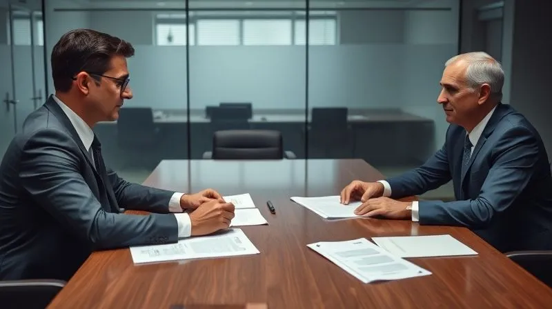 photorealistic, professional photography, 8K, cinematic lighting, sharp focus, depth of field, shot on a high-end DSLR. A formal, serious meeting in a modern office. A franchise consultant, a franchisee, and a neutral mediator or franchisor representative are seated around a conference table. Documents are spread out. The atmosphere is tense but professional. Subtle lighting emphasizes the gravity of the discussion. photorealistic, professional photography, 8K, cinematic lighting, sharp focus, depth of field, shot on a high-end DSLR. A formal, serious meeting in a modern office. A franchise consultant, a franchisee, and a neutral mediator or franchisor representative are seated around a conference table. Documents are spread out. The atmosphere is tense but professional. Subtle lighting emphasizes the gravity of the discussion.