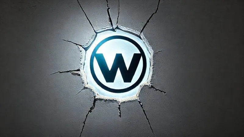 A photorealistic image of a strong, polished brand logo projected onto a slightly fractured wall, with light emanating from the logo filling the cracks, symbolizing resilience and the power of brand integrity amidst challenges. Professional photography, 8K, cinematic lighting, sharp focus on the logo and light, depth of field. Shot on a high-end DSLR.