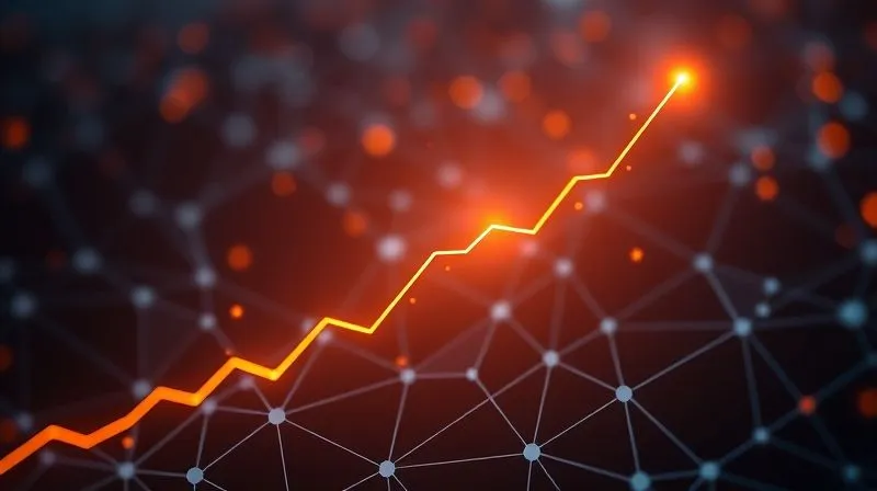 Photorealistic image of a dynamic, upward-trending line graph with glowing data points, superimposed over a subtle background of connected business networks. Sharp focus on the graph, depth of field, cinematic lighting, 8K hyper-detailed, professional photography, shot on a high-end DSLR.