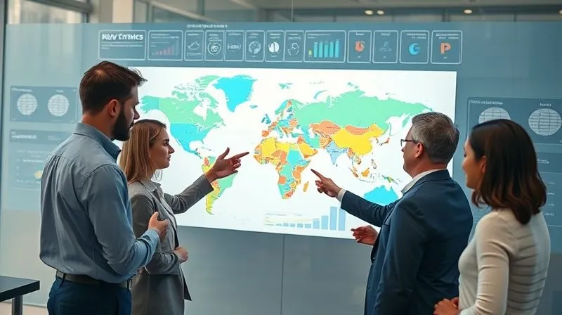 A photorealistic, professional photography, 8K, cinematic lighting, sharp focus, depth of field, shot on a high-end DSLR, depicting a diverse team of business professionals gathered around a large digital map or screen, intensely discussing and pointing at different global regions, with flowcharts and risk matrices visible, conveying strategic planning and problem-solving under pressure. A photorealistic, professional photography, 8K, cinematic lighting, sharp focus, depth of field, shot on a high-end DSLR, depicting a diverse team of business professionals gathered around a large digital map or screen, intensely discussing and pointing at different global regions, with flowcharts and risk matrices visible, conveying strategic planning and problem-solving under pressure.