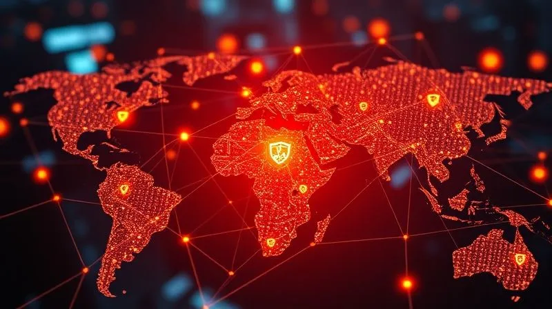photorealistic, professional photography, 8K, cinematic lighting, sharp focus, depth of field, shot on a high-end DSLR, a complex, interconnected digital network glowing with data lines and nodes, representing a resilient global supply chain, with small, glowing shields appearing over vulnerable points, conveying proactive protection and advanced technology, emotionally resonant.
