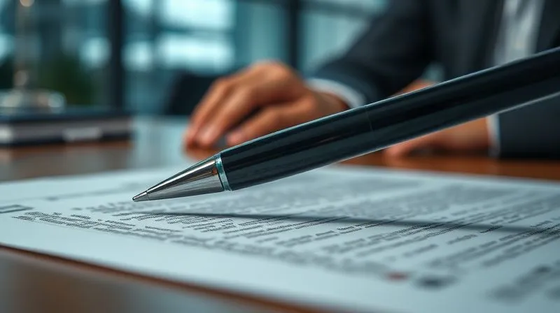 A photorealistic close-up of a legal document or term sheet, with a pen poised over it, symbolizing meticulous review and negotiation. The background is a blurred, professional office setting. Cinematic lighting, sharp focus on the document text (legible but not specific), 8K hyper-detailed, conveying seriousness and diligence. A photorealistic close-up of a legal document or term sheet, with a pen poised over it, symbolizing meticulous review and negotiation. The background is a blurred, professional office setting. Cinematic lighting, sharp focus on the document text (legible but not specific), 8K hyper-detailed, conveying seriousness and diligence.