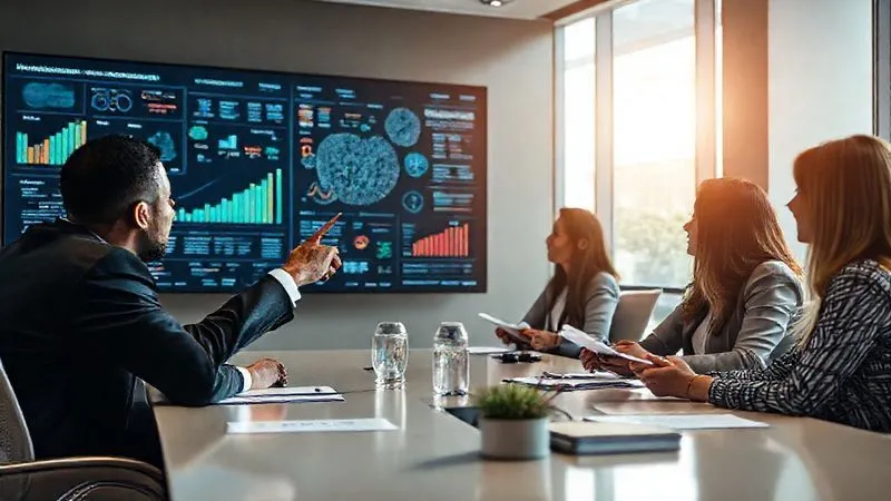 Photorealistic, professional photography, 8K, cinematic lighting, sharp focus, depth of field, shot on a high-end DSLR. A diverse group of business professionals in a modern, brightly lit meeting room, intensely focused on a large digital dashboard displaying customer sentiment graphs and word clouds. One person points to a specific data point, while others take notes, symbolizing deep data analysis and root cause diagnosis. Photorealistic, professional photography, 8K, cinematic lighting, sharp focus, depth of field, shot on a high-end DSLR. A diverse group of business professionals in a modern, brightly lit meeting room, intensely focused on a large digital dashboard displaying customer sentiment graphs and word clouds. One person points to a specific data point, while others take notes, symbolizing deep data analysis and root cause diagnosis.