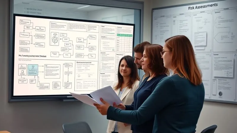 A photorealistic image of a legal team intently reviewing documents and digital evidence on a large screen, surrounded by whiteboards with complex flowcharts and risk assessments. Professional photography, 8K, cinematic lighting, sharp focus on the team's faces, depth of field blurring the office background, shot on a high-end DSLR. A photorealistic image of a legal team intently reviewing documents and digital evidence on a large screen, surrounded by whiteboards with complex flowcharts and risk assessments. Professional photography, 8K, cinematic lighting, sharp focus on the team's faces, depth of field blurring the office background, shot on a high-end DSLR.