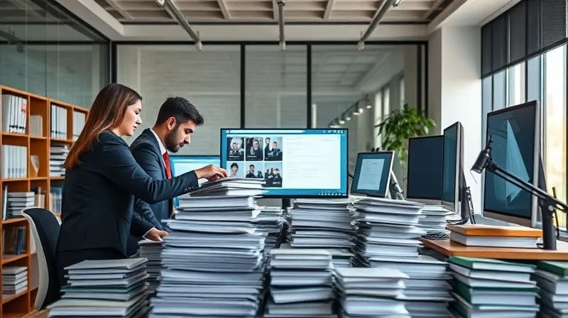 A photorealistic image depicting a legal team meticulously organizing stacks of documents, digital files on multiple monitors, and legal binders in a modern, well-lit law office. Professional photography, 8K, cinematic lighting, sharp focus on the organized chaos, depth of field blurring background, shot on a high-end DSLR. A photorealistic image depicting a legal team meticulously organizing stacks of documents, digital files on multiple monitors, and legal binders in a modern, well-lit law office. Professional photography, 8K, cinematic lighting, sharp focus on the organized chaos, depth of field blurring background, shot on a high-end DSLR.