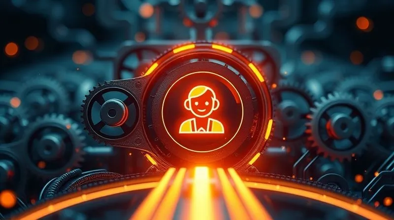 A photorealistic, professional photography, 8K, cinematic lighting, sharp focus, depth of field, shot on a high-end DSLR. An abstract representation of a complex, multi-layered value proposition, with interlocking gears and glowing pathways leading to a central, happy customer icon. The background shows blurred, less intricate copies trying to connect to the central icon but failing. Emotion: clarity, strong connection, uniqueness.