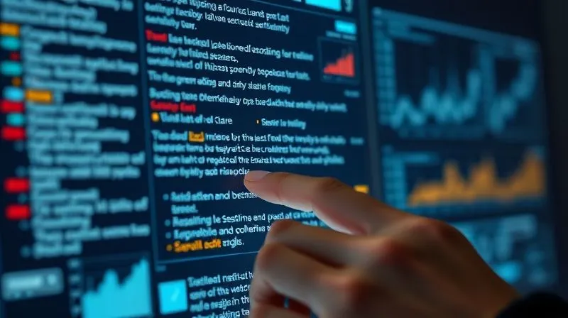 photorealistic, professional photography, 8K, cinematic lighting, sharp focus, depth of field, shot on a high-end DSLR. A close-up of a digital interface displaying real-time text analysis, with words highlighted in different colors representing positive, negative, and neutral sentiment. Graphs and charts show sentiment trends. A human hand is subtly interacting with a touchscreen, suggesting human oversight of AI analysis.