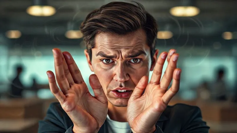 Photorealistic image of a person with a stressed expression, holding their hands up as if blocking sound, surrounded by a subtle, swirling visual representation of their own thoughts and emotions, cinematic lighting, sharp focus on their face, depth of field blurring a background with faint outlines of a customer service interaction, 8K hyper-detailed. Photorealistic image of a person with a stressed expression, holding their hands up as if blocking sound, surrounded by a subtle, swirling visual representation of their own thoughts and emotions, cinematic lighting, sharp focus on their face, depth of field blurring a background with faint outlines of a customer service interaction, 8K hyper-detailed.