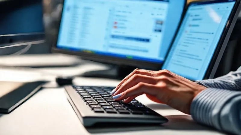 Photorealistic image of a customer service agent's hands typing diligently on a keyboard, with a CRM interface visible on a monitor displaying detailed notes on a customer interaction log. The lighting is professional and focused, emphasizing the act of documentation, with a slight blur in the background suggesting a busy office environment, 8K hyper-detailed. Photorealistic image of a customer service agent's hands typing diligently on a keyboard, with a CRM interface visible on a monitor displaying detailed notes on a customer interaction log. The lighting is professional and focused, emphasizing the act of documentation, with a slight blur in the background suggesting a busy office environment, 8K hyper-detailed.
