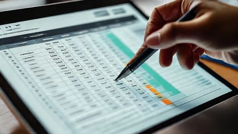 A photorealistic image of a detailed spreadsheet on a laptop screen, showing various supplier metrics, defect rates, and communication scores. A person's hand with a pen is pointing to a specific data point, cinematic lighting, sharp focus on the screen, depth of field, 8K hyper-detailed, professional photography.