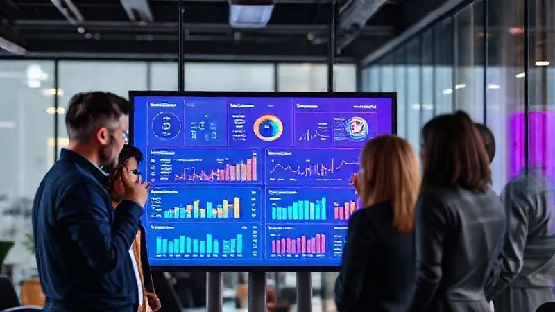 Photorealistic image of a vibrant, interactive dashboard displayed on a large screen in a modern office, showing key performance indicators (KPIs) and growth charts for software adoption and innovation metrics. A diverse team is gathered around, nodding in approval. Cinematic lighting, sharp focus on the data visualization, depth of field blurring the background, 8K, shot on a high-end DSLR. Photorealistic image of a vibrant, interactive dashboard displayed on a large screen in a modern office, showing key performance indicators (KPIs) and growth charts for software adoption and innovation metrics. A diverse team is gathered around, nodding in approval. Cinematic lighting, sharp focus on the data visualization, depth of field blurring the background, 8K, shot on a high-end DSLR.