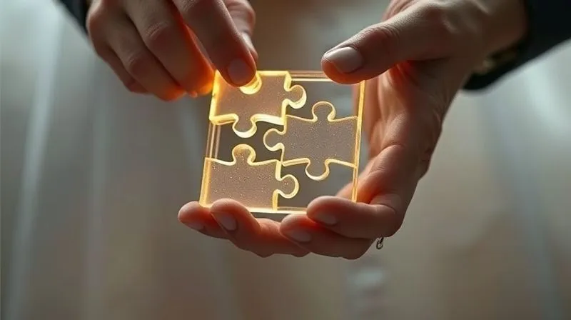 Photorealistic image of hands carefully piecing together intricate puzzle pieces to form a solid, transparent structure, symbolizing the rebuilding of trust and integrity. The structure emits a soft, warm glow. Professional photography, 8K, cinematic lighting, sharp focus on the hands and puzzle, depth of field blurring the background.