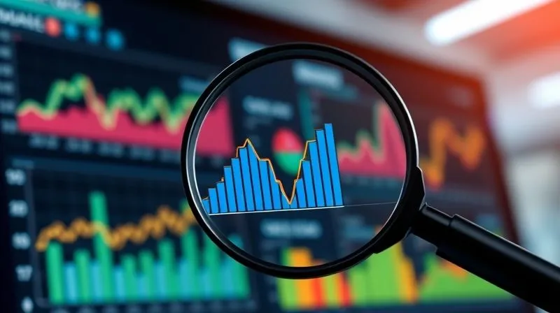 photorealistic, professional photography, 8K, cinematic lighting, sharp focus, depth of field, shot on a high-end DSLR, a modern business dashboard displaying various charts and graphs, one chart clearly showing a declining trend, with a magnifying glass hovering over it, symbolizing data analysis and diagnosis, vibrant yet serious tone. photorealistic, professional photography, 8K, cinematic lighting, sharp focus, depth of field, shot on a high-end DSLR, a modern business dashboard displaying various charts and graphs, one chart clearly showing a declining trend, with a magnifying glass hovering over it, symbolizing data analysis and diagnosis, vibrant yet serious tone.