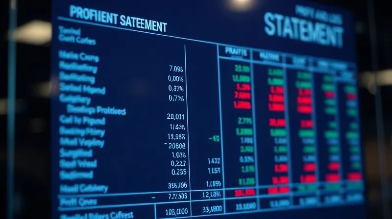 A photorealistic image of a detailed profit and loss statement projected onto a clear glass screen, with an overlay of red and green highlights indicating variances, cinematic lighting, sharp focus on the financial data, depth of field, 8K, shot on a high-end DSLR.