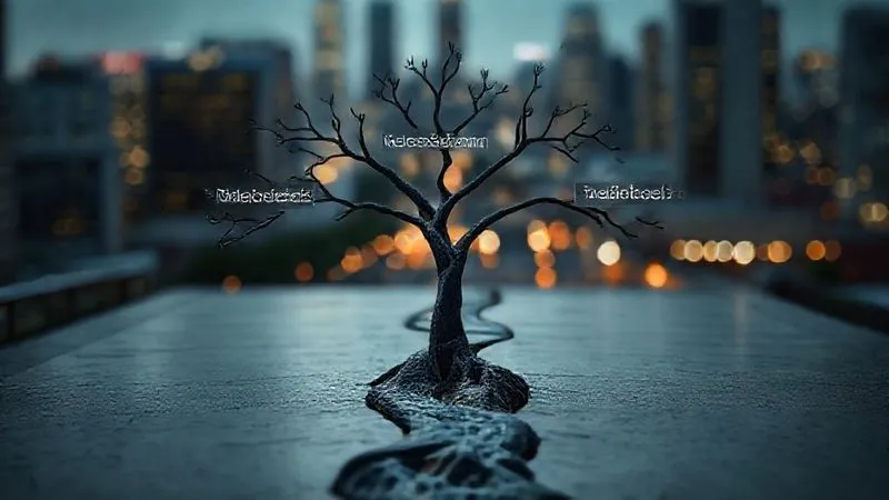 A photorealistic image of a decision tree or a branching pathway, with different paths labeled 'Mediation', 'Arbitration', and 'Litigation', symbolizing strategic choices in dispute resolution. Cinematic lighting, sharp focus on the pathways, depth of field blurring a distant cityscape, 8K, shot on a high-end DSLR.