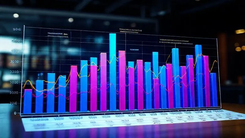 A complex, vibrant 3D bar chart showing historical sales data overlaid with various forecast models, highlighting discrepancies and accuracy levels, with a focus on trend lines and seasonal peaks, in a professional business setting. photorealistic, professional photography, 8K, cinematic lighting, sharp focus, depth of field, shot on a high-end DSLR.