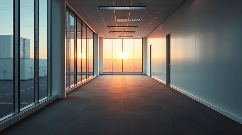 A photorealistic, professional photography, 8K, cinematic lighting, sharp focus, depth of field, shot on a high-end DSLR, depicting a clear, well-lit pathway winding through a modern, minimalist office space, leading towards a bright window with a view of a serene, rising sun. The path is uncluttered and inviting, symbolizing clarity, new beginnings, and a definitive way forward after challenges.