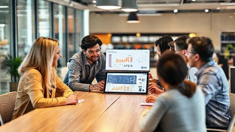 A photorealistic image of a diverse group of franchise owners and managers collaborating around a large table, looking at a digital tablet displaying a supply chain dashboard. They are actively discussing and sharing insights, with a mentor figure (an experienced industry specialist) guiding the conversation. Professional, warm lighting, sharp focus on the group interaction, depth of field blurring the modern office background. Shot on a high-end DSLR, 8K hyper-detailed. A photorealistic image of a diverse group of franchise owners and managers collaborating around a large table, looking at a digital tablet displaying a supply chain dashboard. They are actively discussing and sharing insights, with a mentor figure (an experienced industry specialist) guiding the conversation. Professional, warm lighting, sharp focus on the group interaction, depth of field blurring the modern office background. Shot on a high-end DSLR, 8K hyper-detailed.