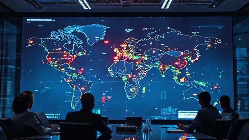 A photorealistic, professional photography, 8K, cinematic lighting, sharp focus, depth of field, shot on a high-end DSLR image of a detailed, color-coded digital map of a global supply chain, with various nodes and connections highlighted in red for high risk and green for compliant. The map is displayed on a large, futuristic monitor in a corporate boardroom, with executives observing intently. A photorealistic, professional photography, 8K, cinematic lighting, sharp focus, depth of field, shot on a high-end DSLR image of a detailed, color-coded digital map of a global supply chain, with various nodes and connections highlighted in red for high risk and green for compliant. The map is displayed on a large, futuristic monitor in a corporate boardroom, with executives observing intently.