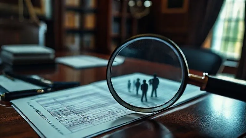 A photorealistic image of a legal ledger with certain entries subtly blurred or altered, a magnifying glass hovering over suspicious figures, set on a polished mahogany desk in a dimly lit office. The scene evokes a sense of scrutiny and hidden truths, 8K, cinematic lighting, sharp focus, depth of field, shot on a high-end DSLR. A photorealistic image of a legal ledger with certain entries subtly blurred or altered, a magnifying glass hovering over suspicious figures, set on a polished mahogany desk in a dimly lit office. The scene evokes a sense of scrutiny and hidden truths, 8K, cinematic lighting, sharp focus, depth of field, shot on a high-end DSLR.