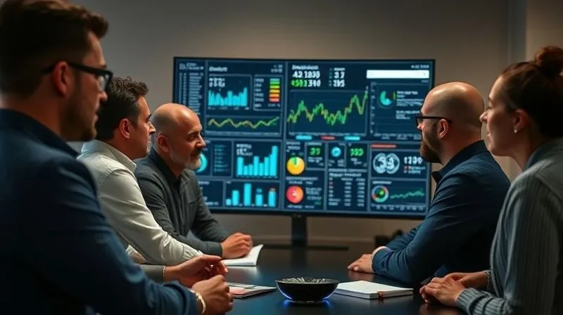 A photorealistic image of a diverse team of professionals (data scientists, business analysts, marketing lead) gathered around a large monitor displaying complex data charts and model performance metrics, engaged in an intense discussion. Professional photography, 8K, cinematic lighting, sharp focus on the team, depth of field blurring the background, shot on a high-end DSLR. A photorealistic image of a diverse team of professionals (data scientists, business analysts, marketing lead) gathered around a large monitor displaying complex data charts and model performance metrics, engaged in an intense discussion. Professional photography, 8K, cinematic lighting, sharp focus on the team, depth of field blurring the background, shot on a high-end DSLR.