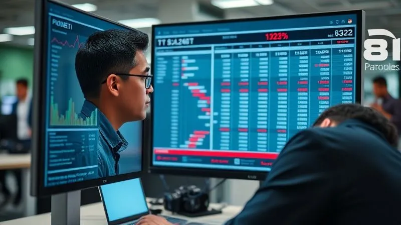 A photorealistic image of a project manager intently analyzing a detailed financial spreadsheet on a large monitor, with complex data points and charts highlighting budget variances in red. The background shows a bustling but focused office environment. Professional photography, 8K, cinematic lighting, sharp focus on the screen and manager's face, depth of field blurring the office, shot on a high-end DSLR. A photorealistic image of a project manager intently analyzing a detailed financial spreadsheet on a large monitor, with complex data points and charts highlighting budget variances in red. The background shows a bustling but focused office environment. Professional photography, 8K, cinematic lighting, sharp focus on the screen and manager's face, depth of field blurring the office, shot on a high-end DSLR.
