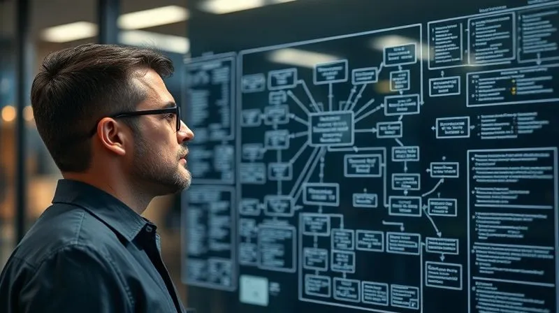 A photorealistic image of a project manager looking thoughtfully at a complex flowchart diagram on a glass whiteboard, with various communication channels and stakeholder groups interconnected, cinematic lighting, sharp focus, depth of field, 8K hyper-detailed, professional photography, shot on a high-end DSLR. A photorealistic image of a project manager looking thoughtfully at a complex flowchart diagram on a glass whiteboard, with various communication channels and stakeholder groups interconnected, cinematic lighting, sharp focus, depth of field, 8K hyper-detailed, professional photography, shot on a high-end DSLR.