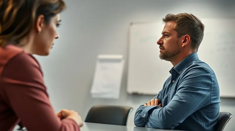 Photorealistic, professional photography, 8K, cinematic lighting, sharp focus, depth of field, shot on a high-end DSLR. A project manager and a team member engaged in a focused, empathetic one-on-one conversation in a modern, well-lit meeting room. The project manager is leaning slightly forward, listening intently with an open posture, while the team member is speaking, appearing thoughtful but not defensive. The atmosphere is professional, supportive, and confidential, emphasizing active listening and problem-solving. A subtle blurred whiteboard in the background shows a few sketched ideas, suggesting collaboration. Photorealistic, professional photography, 8K, cinematic lighting, sharp focus, depth of field, shot on a high-end DSLR. A project manager and a team member engaged in a focused, empathetic one-on-one conversation in a modern, well-lit meeting room. The project manager is leaning slightly forward, listening intently with an open posture, while the team member is speaking, appearing thoughtful but not defensive. The atmosphere is professional, supportive, and confidential, emphasizing active listening and problem-solving. A subtle blurred whiteboard in the background shows a few sketched ideas, suggesting collaboration.