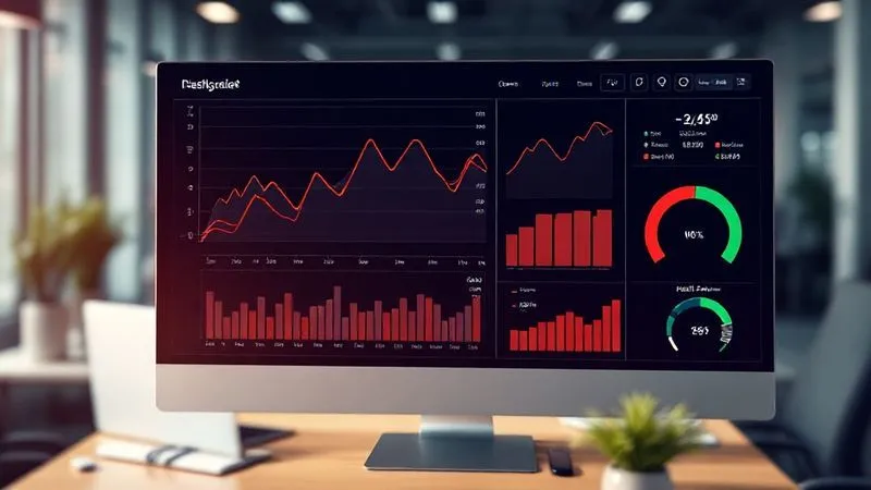 A photorealistic 3D financial dashboard displaying a complex cash flow forecast with multiple line graphs for inflows and outflows, scenario planning toggles, and a clear 'net cash position' gauge. Cinematic lighting, sharp focus on the data, depth of field blurring a subtle background of a bustling modern office. 8K, professional photography.