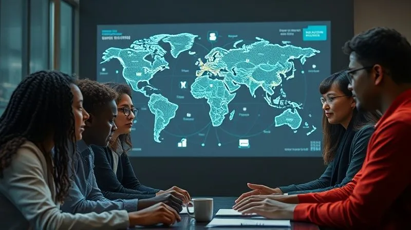 A photorealistic image of diverse professionals collaborating around a holographic projection displaying global sustainable development goals, with innovative product designs emerging from the data. Cinematic lighting, sharp focus, depth of field, shot on a high-end DSLR, 8K hyper-detailed. A photorealistic image of diverse professionals collaborating around a holographic projection displaying global sustainable development goals, with innovative product designs emerging from the data. Cinematic lighting, sharp focus, depth of field, shot on a high-end DSLR, 8K hyper-detailed.