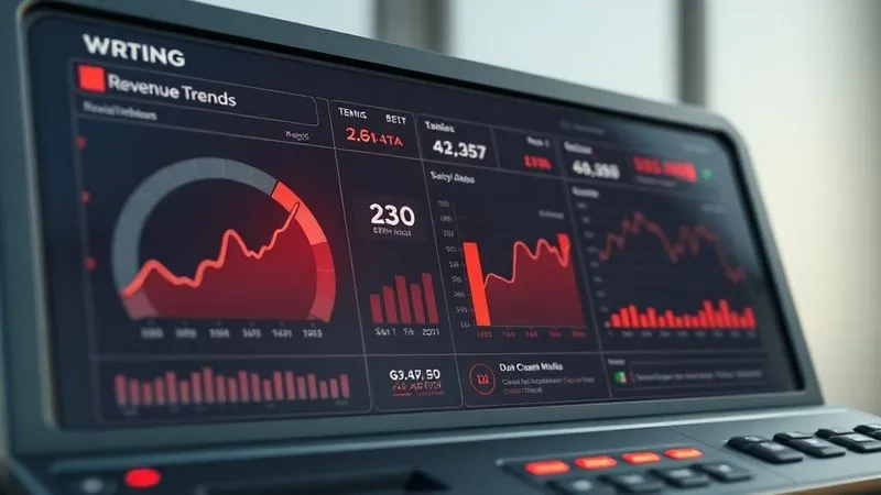 A photorealistic 3D dashboard displaying various financial metrics (revenue trends, debt ratios, cash flow charts) with some indicators highlighted in red, signifying distress. The dashboard is sleek, modern, and professional, with cinematic lighting and sharp focus on the warning signs. 8K hyper-detailed, shot on a high-end DSLR. A photorealistic 3D dashboard displaying various financial metrics (revenue trends, debt ratios, cash flow charts) with some indicators highlighted in red, signifying distress. The dashboard is sleek, modern, and professional, with cinematic lighting and sharp focus on the warning signs. 8K hyper-detailed, shot on a high-end DSLR.