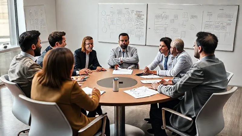 Photorealistic, professional photography, 8K, cinematic lighting, sharp focus, depth of field, shot on a high-end DSLR. A diverse group of management and union representatives are seated around a circular table in a modern, well-lit conference room. They are actively engaged in a collaborative discussion, with open body language and expressions of mutual understanding. There are whiteboards with diagrams in the background, suggesting ongoing problem-solving and future planning. The mood is one of constructive engagement and rebuilding. Photorealistic, professional photography, 8K, cinematic lighting, sharp focus, depth of field, shot on a high-end DSLR. A diverse group of management and union representatives are seated around a circular table in a modern, well-lit conference room. They are actively engaged in a collaborative discussion, with open body language and expressions of mutual understanding. There are whiteboards with diagrams in the background, suggesting ongoing problem-solving and future planning. The mood is one of constructive engagement and rebuilding.