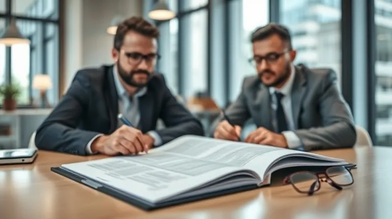 A photorealistic, professional photography of a legal document being reviewed by two individuals, one a startup founder and the other a lawyer, in a modern, well-lit office. The document is open on a table, with pens and glasses nearby, emphasizing careful scrutiny. Cinematic lighting, sharp focus on the document, depth of field blurring the background, 8K hyper-detailed. A photorealistic, professional photography of a legal document being reviewed by two individuals, one a startup founder and the other a lawyer, in a modern, well-lit office. The document is open on a table, with pens and glasses nearby, emphasizing careful scrutiny. Cinematic lighting, sharp focus on the document, depth of field blurring the background, 8K hyper-detailed.