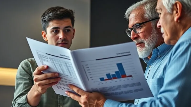 photorealistic, professional photography, 8K, cinematic lighting, sharp focus, depth of field, shot on a high-end DSLR. A young, determined entrepreneur presenting a detailed, data-rich strategy document to an older, wise mentor. The entrepreneur gestures to a specific section, prompting a deep, analytical discussion, with both individuals' expressions indicating intense focus and intellectual engagement.