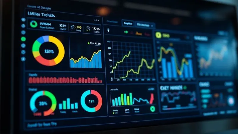 A photorealistic image of a sleek, modern business dashboard displaying various key performance indicators (KPIs) with upward trending charts for revenue, customer acquisition, and conversion rates. The dashboard is interactive and brightly lit, with a subtle depth of field highlighting the data, professional photography, 8K hyper-detailed, shot on a high-end DSLR.