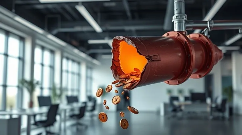 A photorealistic image of a broken sales funnel, depicted as a series of interconnected pipes and hoppers. One of the pipes is visibly cracked and leaking, with digital currency (coins, data streams) spilling out, symbolizing lost leads and revenue. The background is a clean, modern office setting, 8K, cinematic lighting, sharp focus on the broken funnel, depth of field blurring the background, shot on a high-end DSLR. A photorealistic image of a broken sales funnel, depicted as a series of interconnected pipes and hoppers. One of the pipes is visibly cracked and leaking, with digital currency (coins, data streams) spilling out, symbolizing lost leads and revenue. The background is a clean, modern office setting, 8K, cinematic lighting, sharp focus on the broken funnel, depth of field blurring the background, shot on a high-end DSLR.