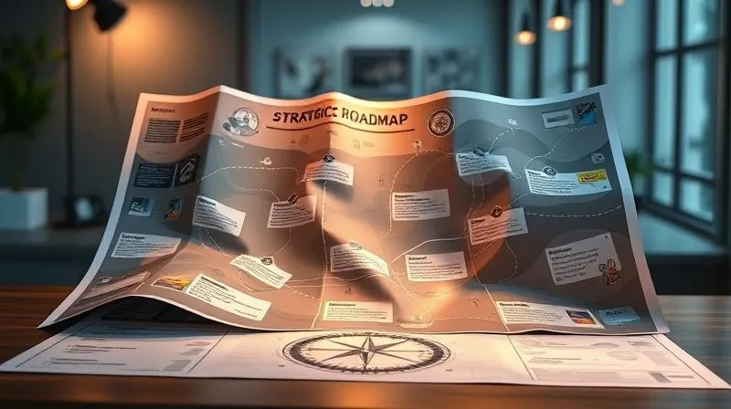 A photorealistic image of a detailed strategic roadmap unfurling across a modern desk, illuminated by a focused spotlight. The roadmap highlights key milestones, pivot points, and clear pathways, with a compass indicating a new, positive direction. Professional photography, 8K, cinematic lighting, sharp focus on the roadmap, depth of field blurring the background, shot on a high-end DSLR. A photorealistic image of a detailed strategic roadmap unfurling across a modern desk, illuminated by a focused spotlight. The roadmap highlights key milestones, pivot points, and clear pathways, with a compass indicating a new, positive direction. Professional photography, 8K, cinematic lighting, sharp focus on the roadmap, depth of field blurring the background, shot on a high-end DSLR.
