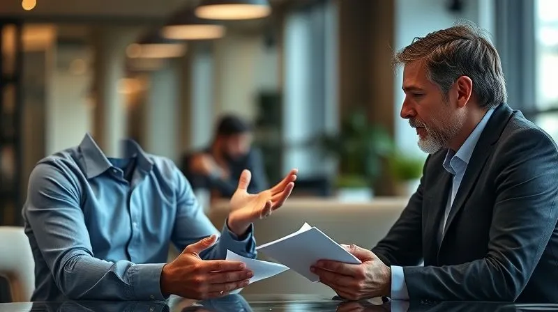A professional B2B salesperson actively listening and taking notes during a meeting with a client. The client is gesturing, expressing a challenge, and the salesperson shows deep empathy and understanding. Photorealistic, professional photography, 8K, cinematic lighting, sharp focus on their expressions, depth of field blurring the background, shot on a high-end DSLR.