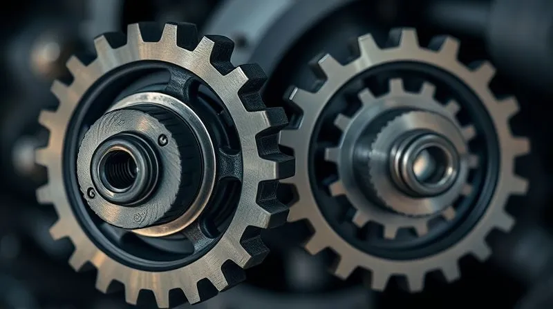A photorealistic image showing two distinct, complex gears, initially misaligned and grinding against each other. In the background, a second pair of identical gears are perfectly interlocked and turning smoothly. Cinematic lighting, sharp focus on the aligned gears, depth of field blurring the background, 8K hyper-detailed, professional photography, shot on a high-end DSLR.