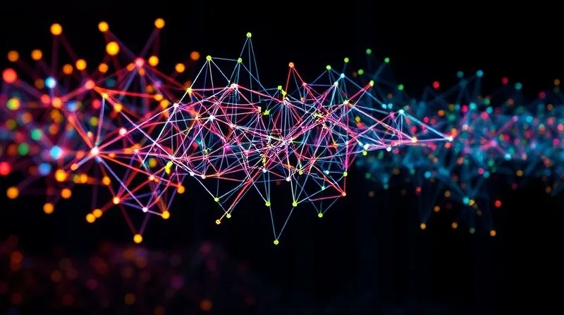 A photorealistic image of a complex, glowing neural network diagram superimposed over a series of diverse, colorful data points, some fitting perfectly, others wildly off, illustrating the challenge of matching the right model to different data types. Professional photography, 8K, cinematic lighting, sharp focus, depth of field, shot on a high-end DSLR.