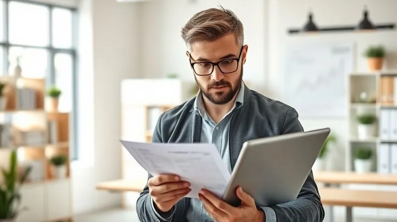 A photorealistic image of a small business owner, looking confident and focused, reviewing financial statements and charts on a modern tablet, with a bright, organized office background. The owner's expression conveys understanding and control, cinematic lighting, sharp focus, depth of field, 8K hyper-detailed.