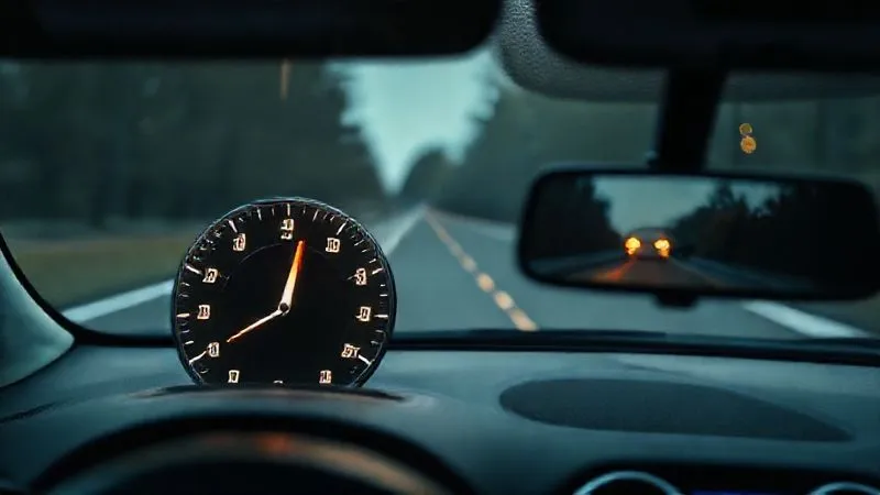 photorealistic, professional photography, 8K, cinematic lighting, sharp focus, depth of field, shot on a high-end DSLR, a car dashboard with a clear, brightly lit compass pointing forward (representing leading indicators) alongside a smaller, less prominent rearview mirror showing past scenery (representing lagging indicators), emphasizing proactive guidance over reactive observation, a sense of control and foresight.
