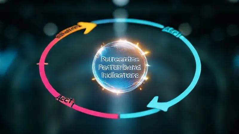 photorealistic, professional photography, 8K, cinematic lighting, sharp focus, depth of field, shot on a high-end DSLR, a dynamic, circular infographic representing a continuous feedback loop, with distinct stages: 'Measure', 'Analyze', 'Act', 'Learn', and 'Adjust', each stage clearly labeled and flowing into the next, symbolizing constant iteration and improvement, with a central glowing sphere representing 'Performance Indicators' as the core driver.