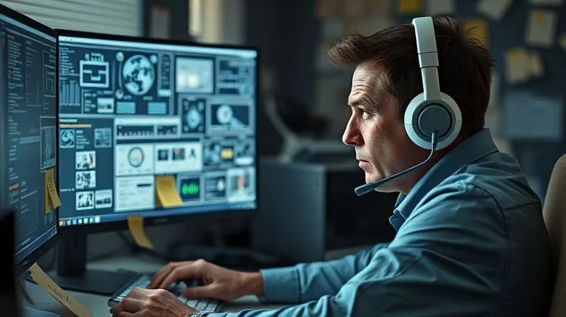 photorealistic, professional photography, 8K, cinematic lighting, sharp focus, depth of field, shot on a high-end DSLR, a frustrated customer service agent staring at multiple complex, outdated software interfaces open on their computer screen, their desk is cluttered with sticky notes, conveying a struggle with inefficient systems, soft, desaturated lighting. photorealistic, professional photography, 8K, cinematic lighting, sharp focus, depth of field, shot on a high-end DSLR, a frustrated customer service agent staring at multiple complex, outdated software interfaces open on their computer screen, their desk is cluttered with sticky notes, conveying a struggle with inefficient systems, soft, desaturated lighting.